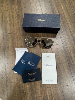 CHOPARD SCHB23S 62-12 Aviator Sunglasses Silver Polarized Lens w/Full Set UNISEX